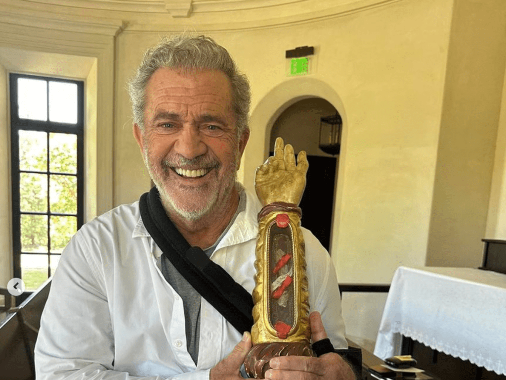 Mel Gibson Holds Saint Jude’s Arm Relic While Visiting Exorcist Father Carlos&nbsp;Martins