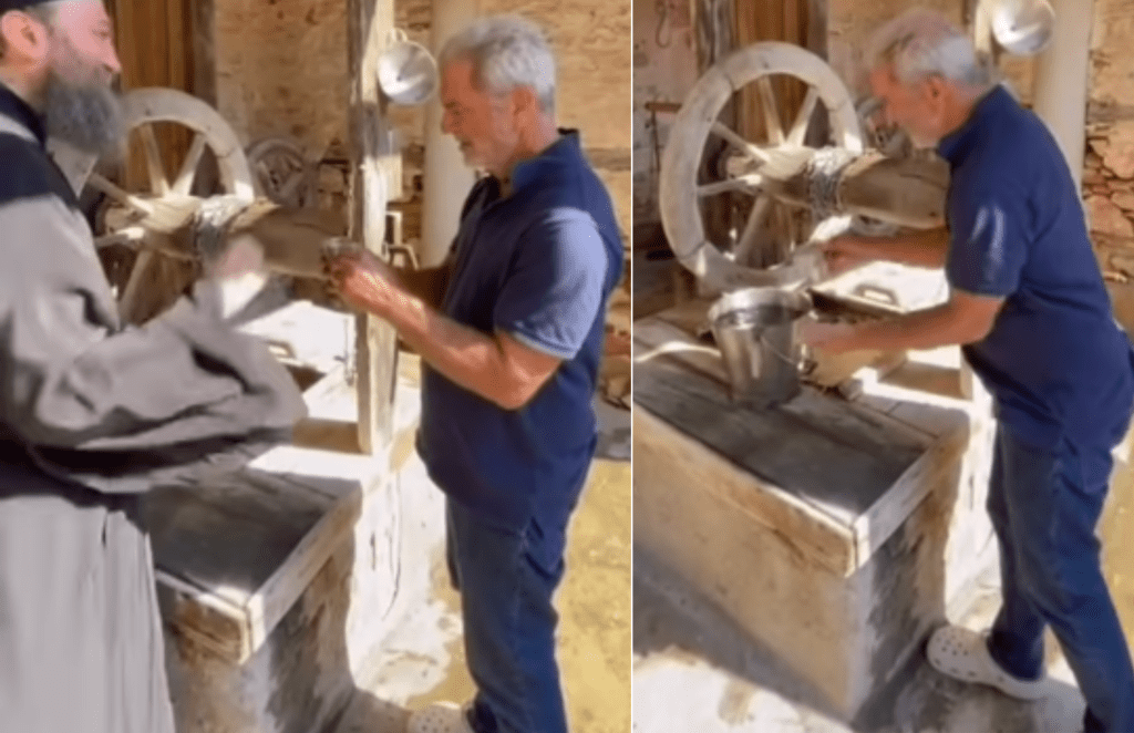 Mel Gibson Receives Holy Water Blessing from Monk at Monastery in&nbsp;Greece